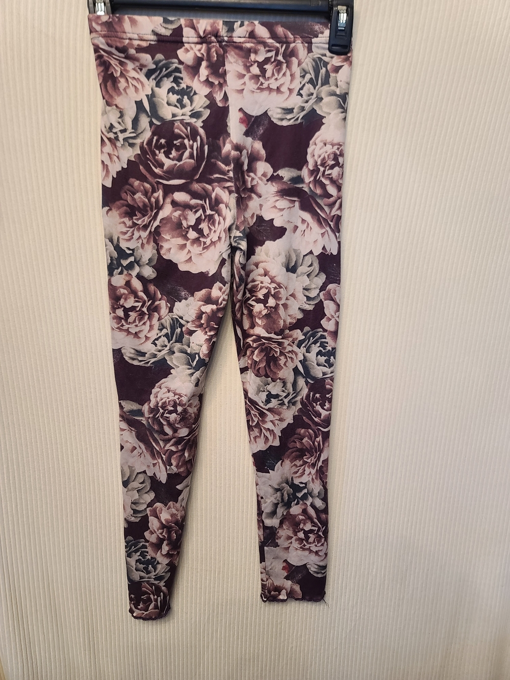 Joyfolie Girls Floral Print Leggings - Burgundy and Cream